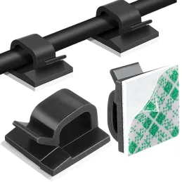 Set da 10 supporti autoadesivi per cavi / Nero opaco