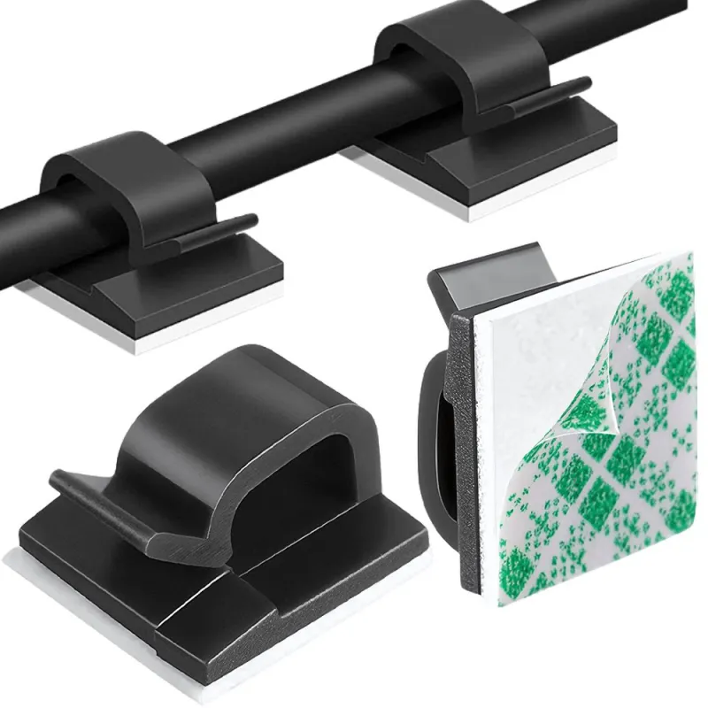Set da 10 supporti autoadesivi per cavi / Nero opaco