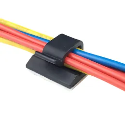 Set da 10 supporti autoadesivi per cavi / Nero opaco