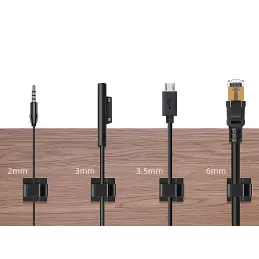 Set da 10 supporti autoadesivi per cavi / Nero opaco