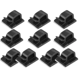 Set da 10 supporti autoadesivi per cavi / Nero opaco