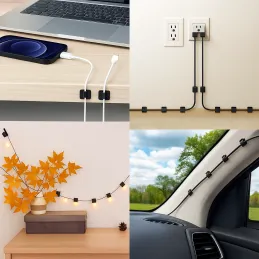 Set da 10 supporti autoadesivi per cavi / Nero opaco