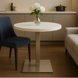 Tavolo da pranzo MOX RONDO / Acciaio inox - Bianco lucido