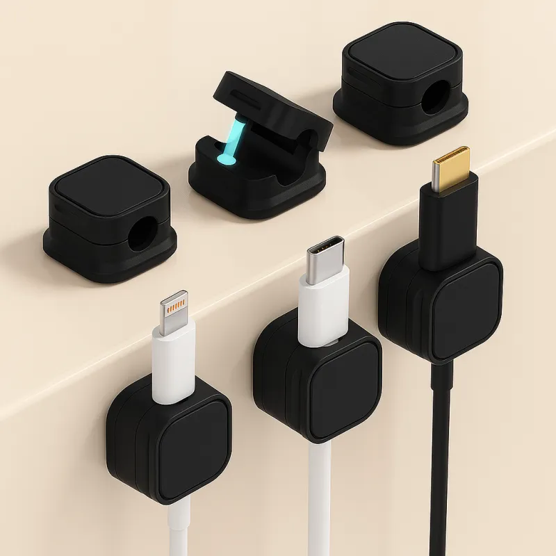 Set da 12 supporti magnetici per cavi / Nero opaco