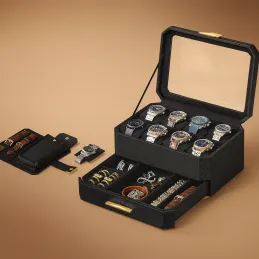 Portagioie di design BUGATI WATCH con scomparto per orologi / Nero-oro