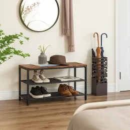 Scarpiera con sgabello VIANO 800 / Nero opaco - legno vintage