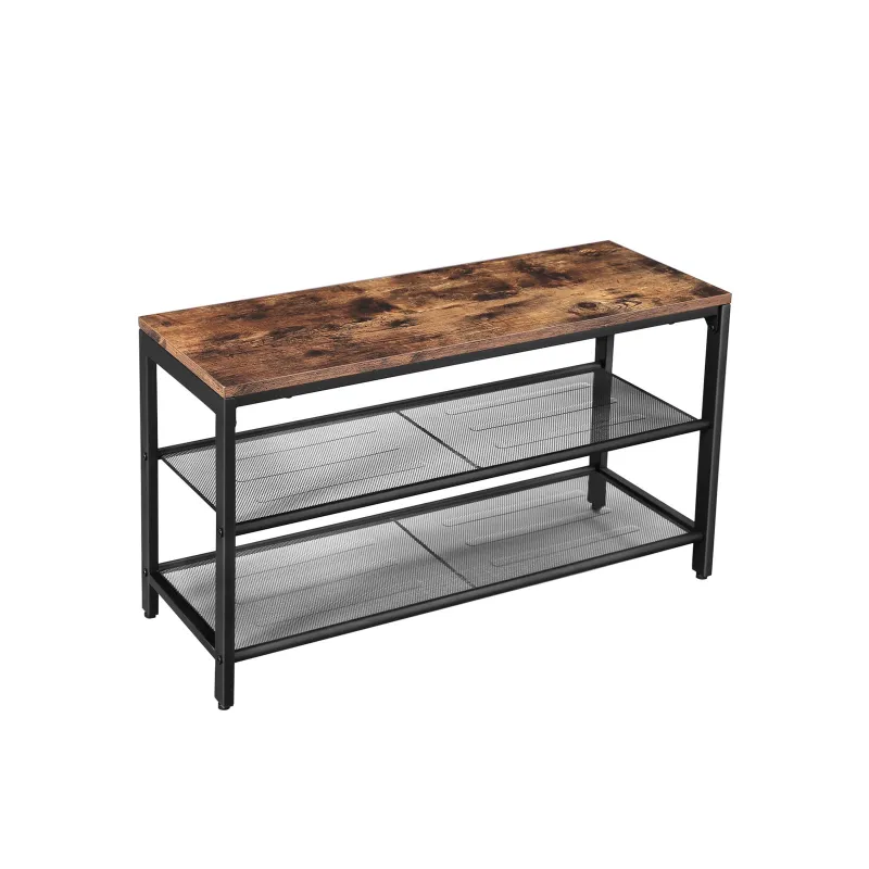 Scarpiera con sgabello VIANO 800 / Nero opaco - legno vintage