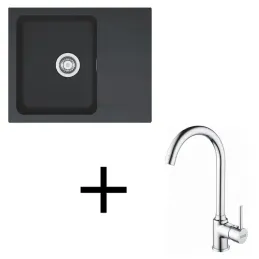 Set T94 Lavello in tectonite Franke OID 611-62 + Rubinetto FP 9000 / Nero
