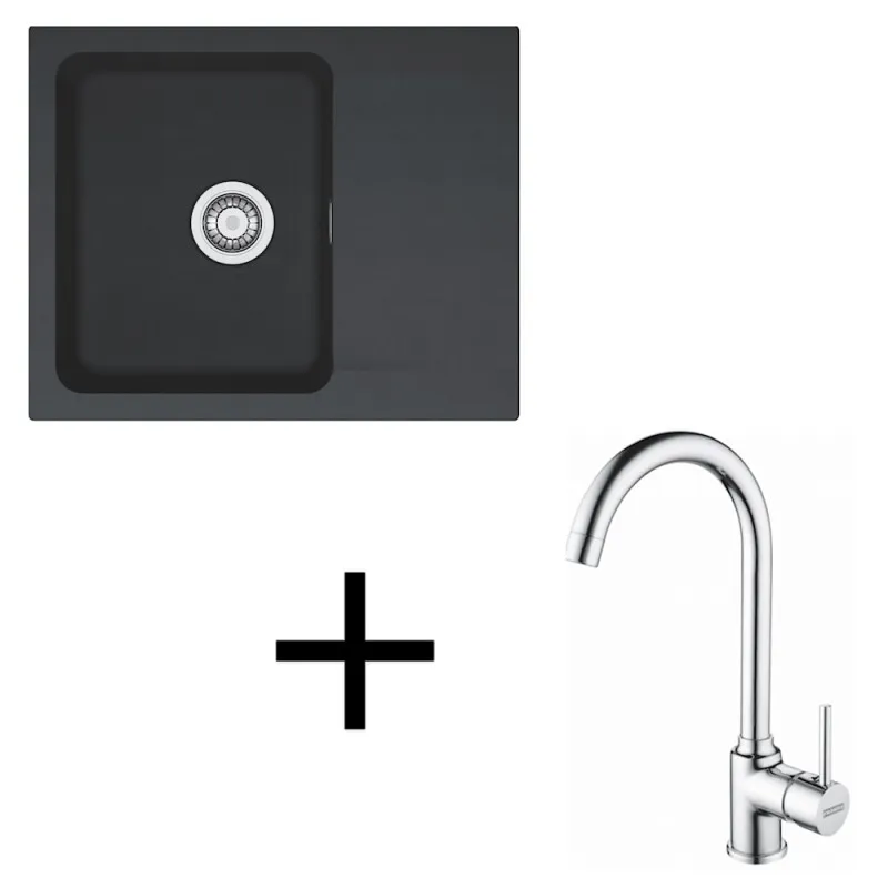 Set T94 Lavello in tectonite Franke OID 611-62 + Rubinetto FP 9000 / Nero