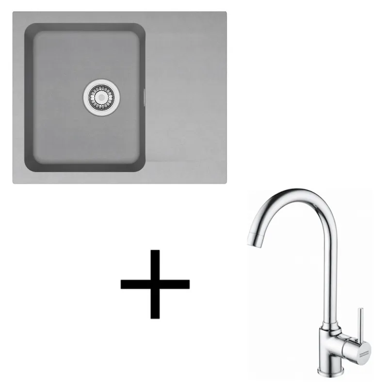 Set T94 Lavello in tectonite Franke OID 611-62 + Miscelatore FP 9000 / Grigio