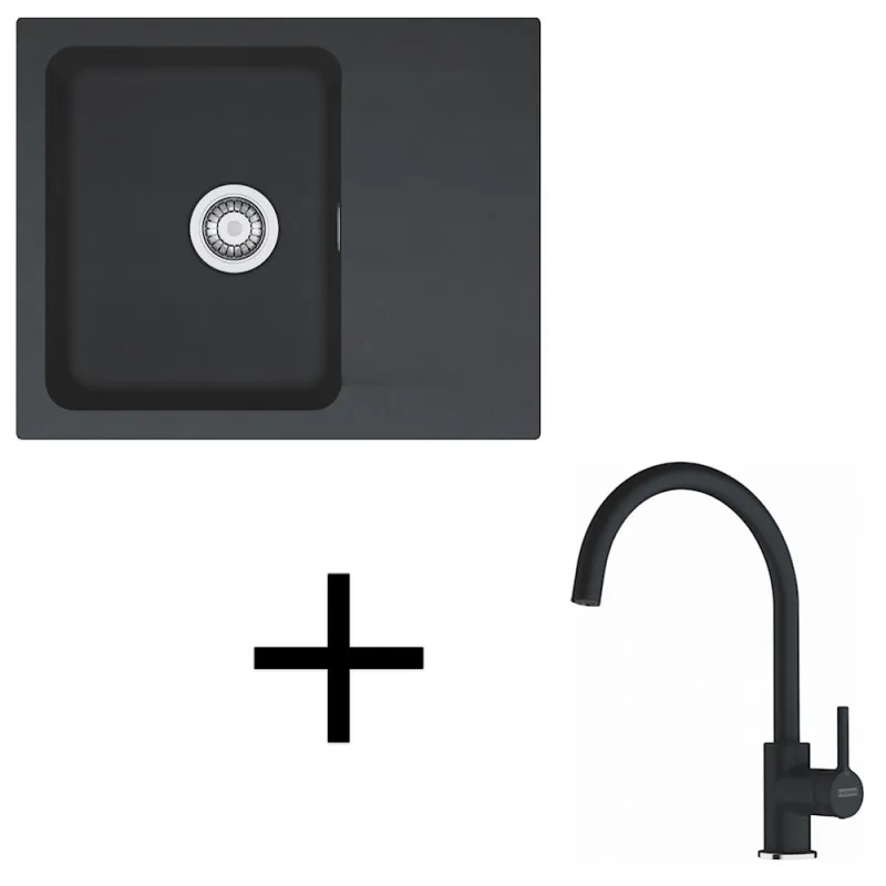 Set T118 Lavello in tectonite Franke OID 611-62 + Miscelatore FC 6018 / Nero