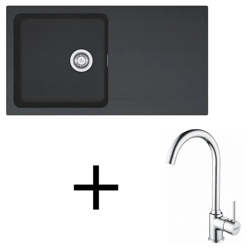 Set T98 Lavello in tectonite Franke OID 611 + Miscelatore FP 9000 / Nero