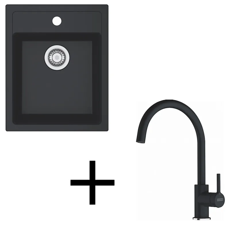 Set T121 Lavello in Tectonite Franke SID 610-40 + Miscelatore FC 6018 / Nero