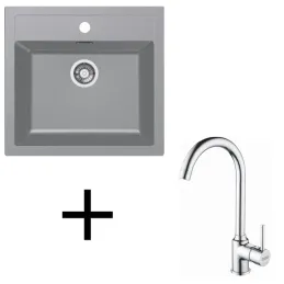 Set T102 Lavello in tectonite Franke SID 610 + Rubinetto FP 9000 / Grigio