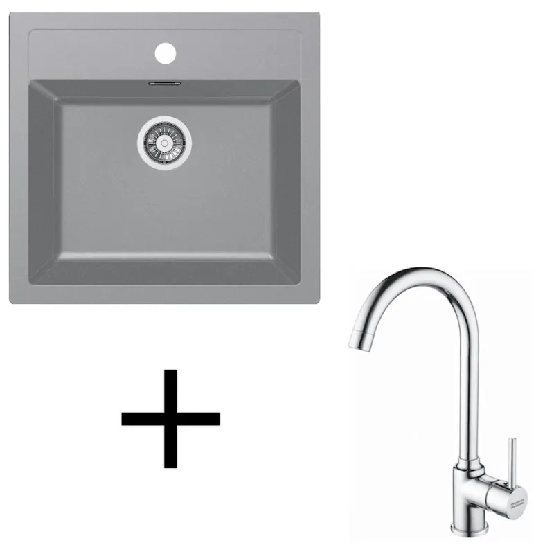 Set T102 Lavello in tectonite Franke SID 610 + Rubinetto FP 9000 / Grigio