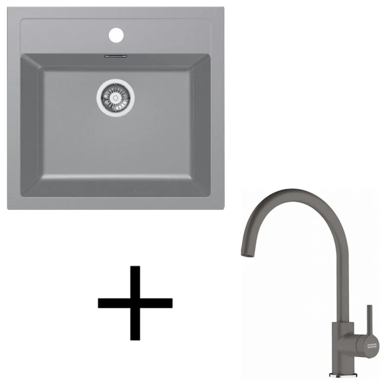 Set T122 lavello in Tectonite Franke SID 610+ miscelatore FC 6018 / Grigio