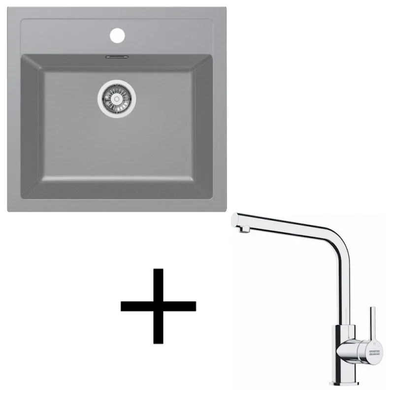 Set T114 Lavello in tectonite Franke SID 610 + Rubinetto FS 3230 / Grigio