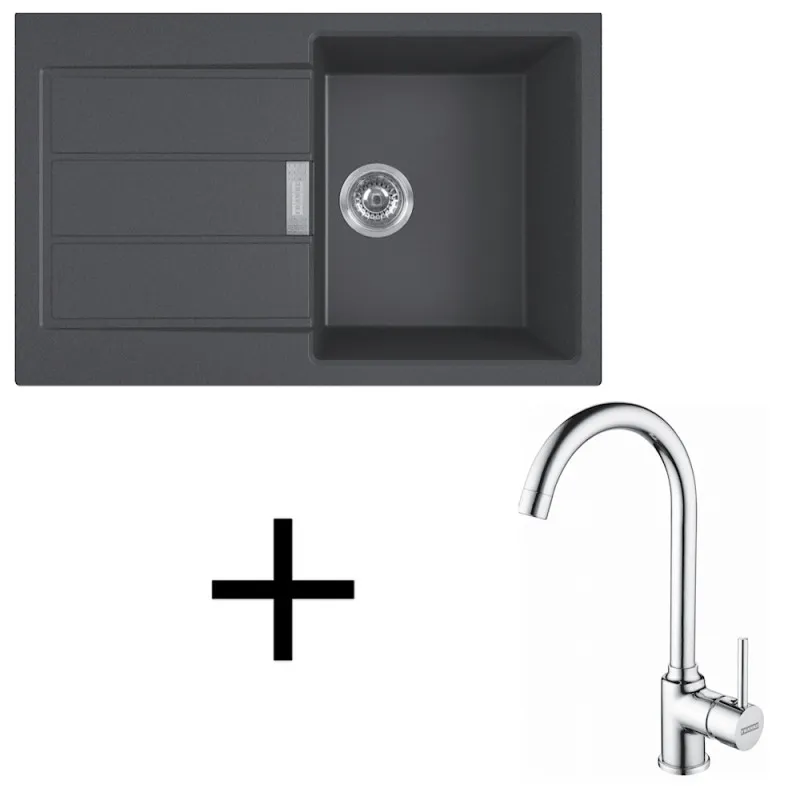 Set T104 Lavello in tectonite Franke S2D 611-78 + miscelatore FP 9000 / Nero