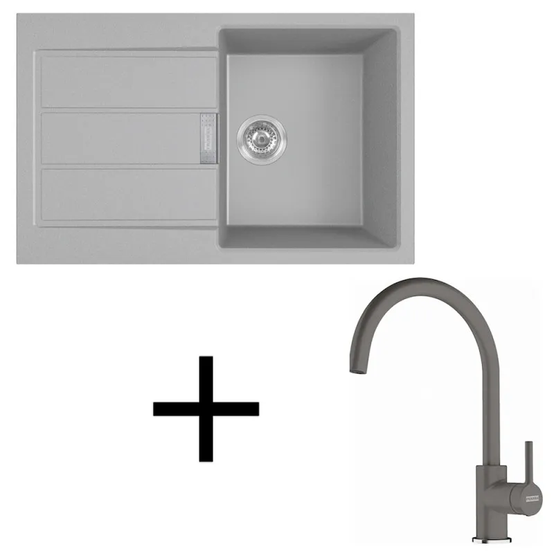 Set T123 Lavello in tectonite Franke S2D 611-78 + Miscelatore FC 6018 / Grigio
