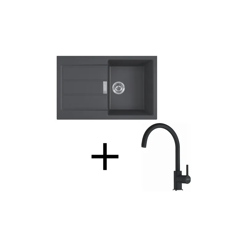 Set T123 Lavello in tectonite Franke S2D 611-78 + Miscelatore FC 6018 / Nero