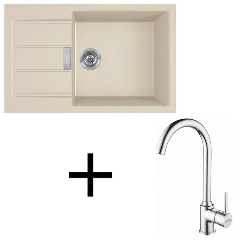 Set T106 lavello in tectonite Franke S2D 611-78 XL + rubinetto FP 9000 / Beige