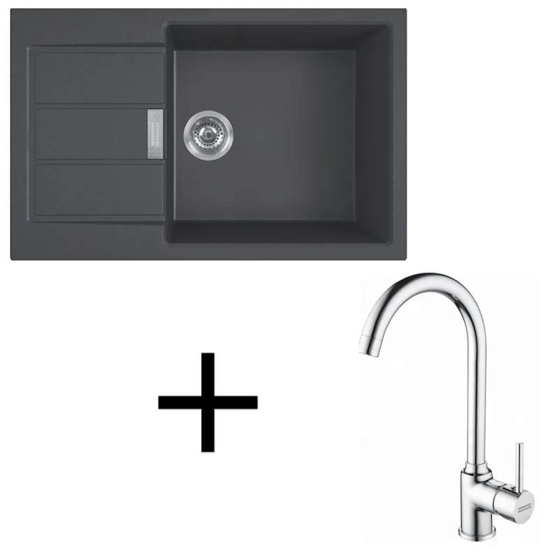 Set T106 Lavello in tectonite Franke S2D 611-78 XL + Miscelatore FP 9000 / Nero