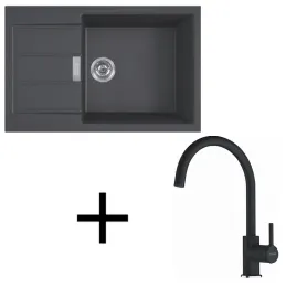 Set T124 Lavello in tectonite Franke S2D 611-78 XL + Miscelatore FC 6018 / Nero