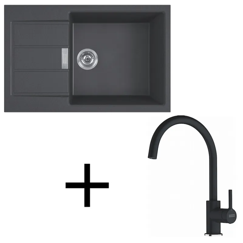 Set T124 Lavello in tectonite Franke S2D 611-78 XL + Miscelatore FC 6018 / Nero