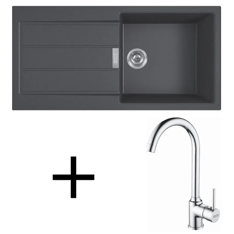 Set T108 Lavello in tectonite Franke S2D 611-100 + Miscelatore FP 9000 / Nero