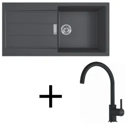 Set T125 lavello in tectonite Franke S2D 611-100 + rubinetto FC 6018 / Nero