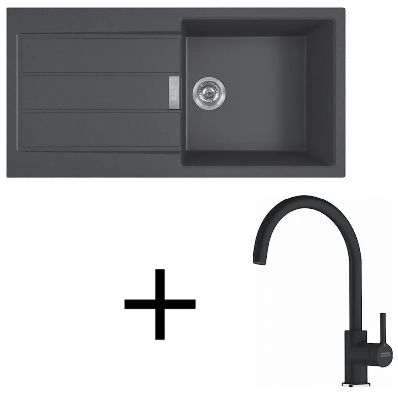 Set T125 lavello in tectonite Franke S2D 611-100 + rubinetto FC 6018 / Nero
