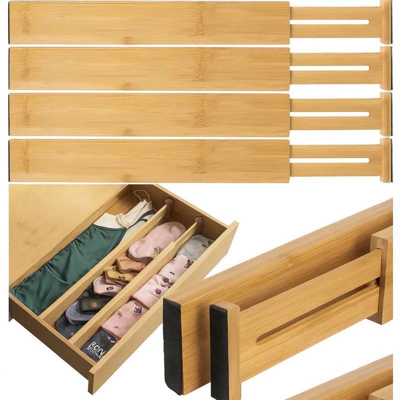 Set di 4 organizer regolabili per cassetti / Legno naturale