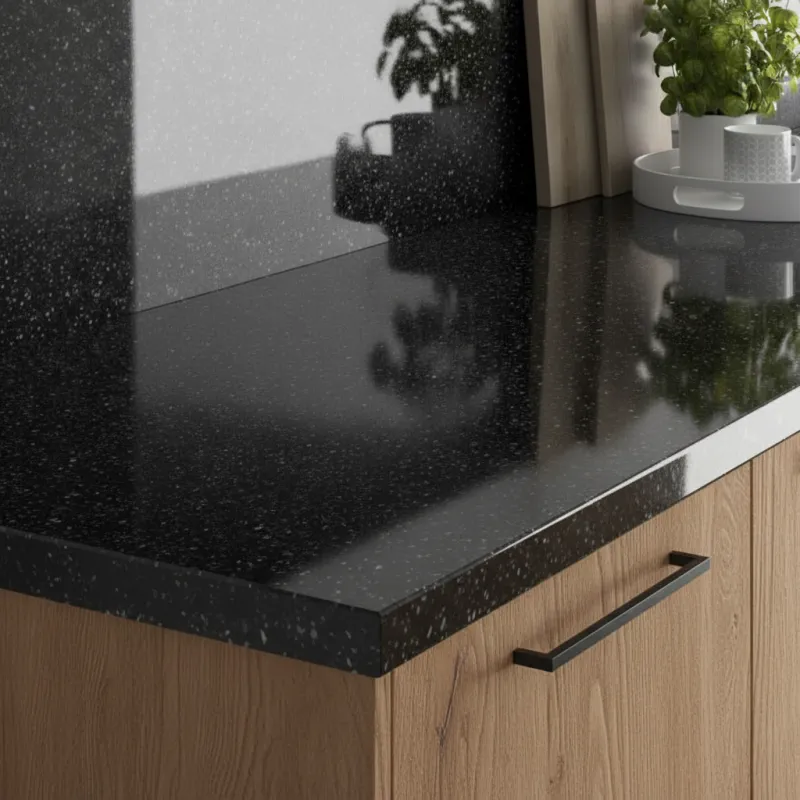 Piano di lavoro KRONOSPAN Andromeda Nero lucido / K218 GG