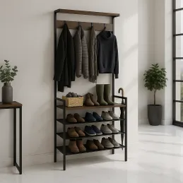 Parete guardaroba con scarpiera MAGNA / Nero opaco - legno vintage