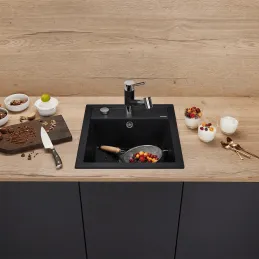 Lavello in gres Blanco DALAGO 45 con comando eccentrico / Tartufo