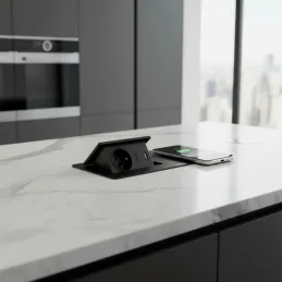 Presa elettrica a scomparsa 1x230V + ricarica USB A-C / Nero opaco