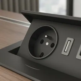 Presa elettrica a scomparsa 1x230V + ricarica USB A-C / Nero opaco