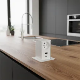 Presa estraibile SQUARE UP FRENCH 1x230V + USB A-C / Bianco opaco