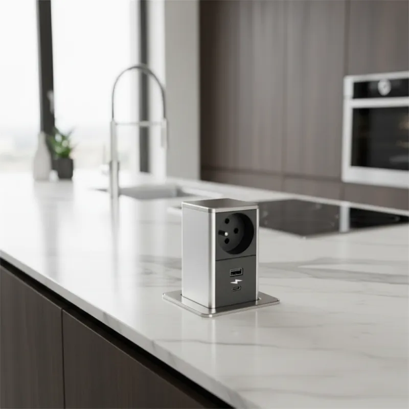 Presa estraibile SQUARE UP FRENCH 1x230V + USB A-C / Acciaio inox