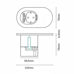 Presa elettrica ORBIT 1x 230V + 2x USB A-C / Nero opaco