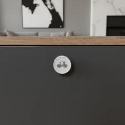 Pomello in legno ARSIA / Bianco - motivo bicicletta
