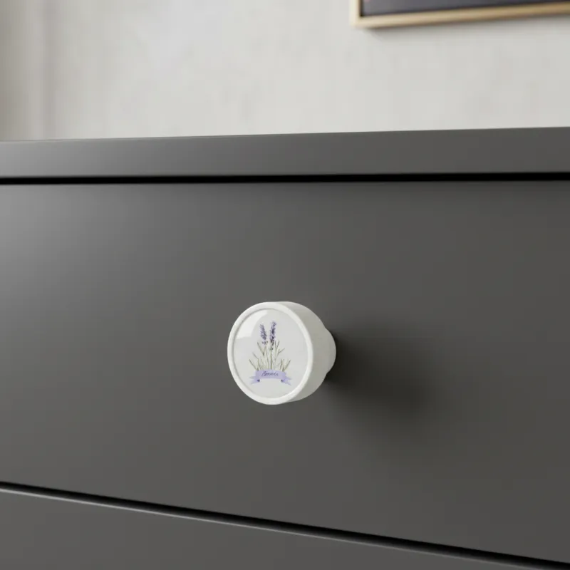 Pomello in legno ARSIA / Bianco – motivo lavanda