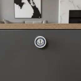 Pomello in legno ARSIA / Bianco – motivo ancora