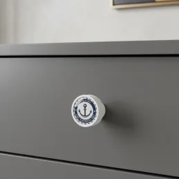 Pomello in legno ARSIA / Bianco – motivo ancora