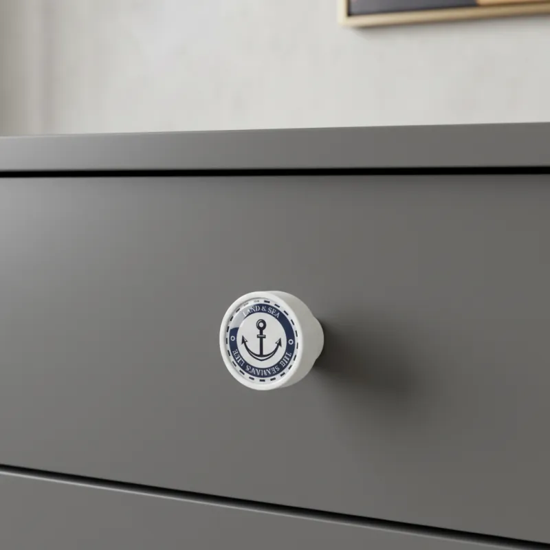 Pomello in legno ARSIA / Bianco – motivo ancora