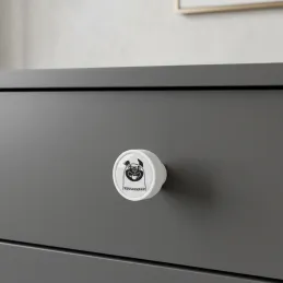 Pomello in legno ARSIA / Bianco – motivo bulldog