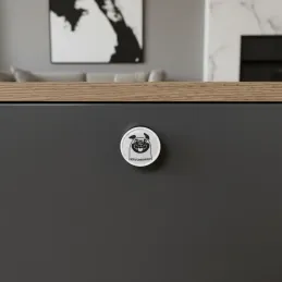 Pomello in legno ARSIA / Bianco – motivo bulldog