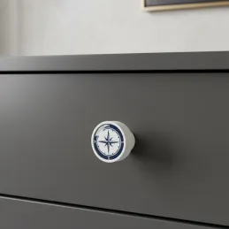 Pomello in legno ARSIA / Bianco - motivo bussola