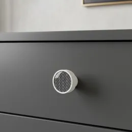 Pomello in legno ARSIA / Bianco – motivo abete grigio