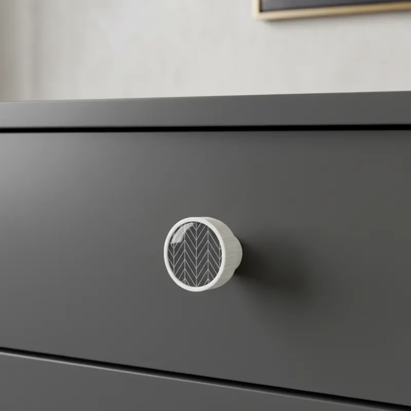 Pomello in legno ARSIA / Bianco – motivo abete grigio